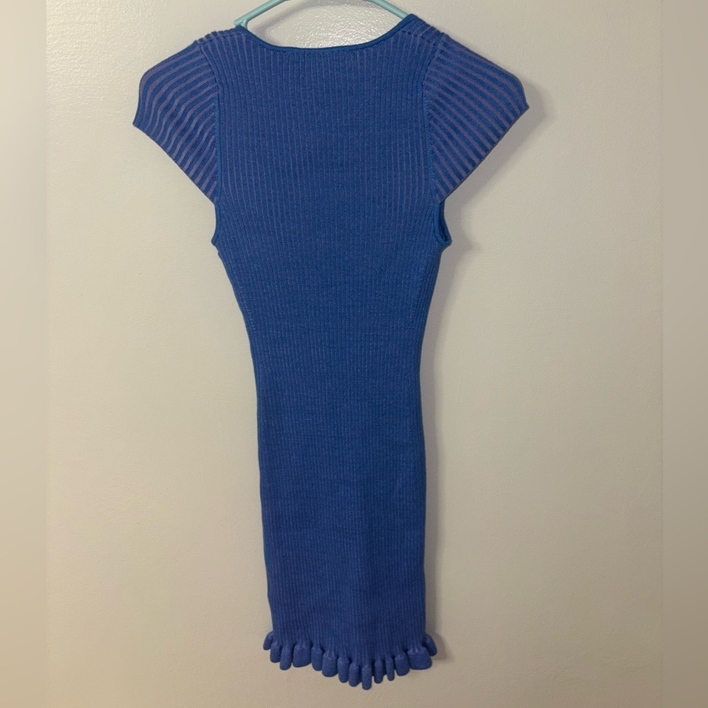 French Connection Mathilda Ribbed Knit Ruffled Bodycon Mini Dress - Picture 5 of 5